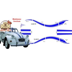 Kit autocollant 2cv france trois avec bateau