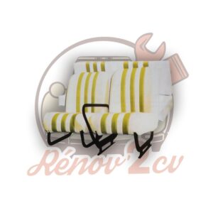 Garniture sieges Mehari et banquette skai blanc raye jaune