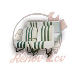 Garniture sieges Mehari et banquette skai blanc raye vert