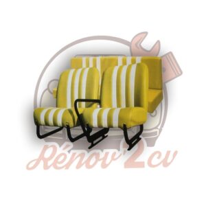 Garniture sieges Méhari  et banquette skai jaune raye blanc