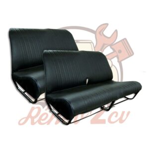 Jeu de garnitures pour 2 banquettes AV et AR 2cv skaï noir Aéré avec rabat