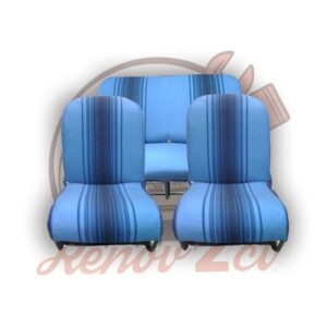 Jeu garnitures sieges banquette 2cv rayé bleu symetrique