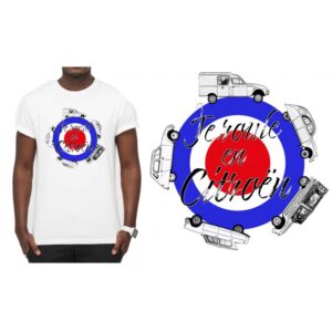 T-shirt BLANC " Cible Bleu Blanc Rouge , je roule en Citroën"