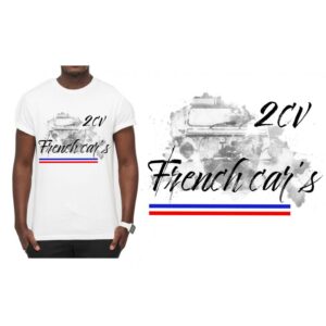 T-shirt BLANC " French car's aquarelle noir & blanc  "