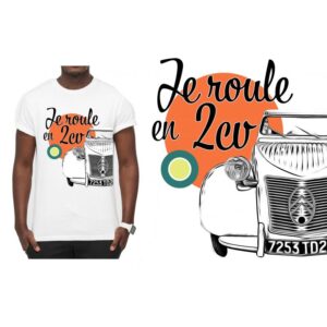 T-shirt BLANC " Je roule en 2cv "